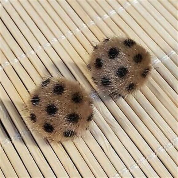 Handmade Faux Fur Fuzzy Polka Dot Earrings Brown Black - Picture 3 of 3